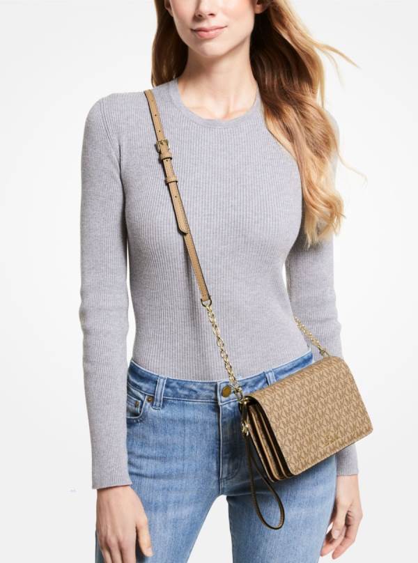 Damske Crossbody Kabelka Michael Kors Jet Set Large Logo Hnede - Kabelky Michael Kors Akcia | ILTUP-1524